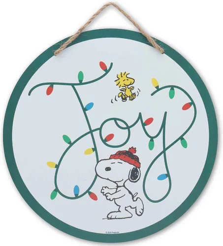 Vista 6 de Peanuts Snoopy Corona de copos de nieve colgante de madera para decoración de pared - Rústico signo navideño de Peanuts para decorar el hogar