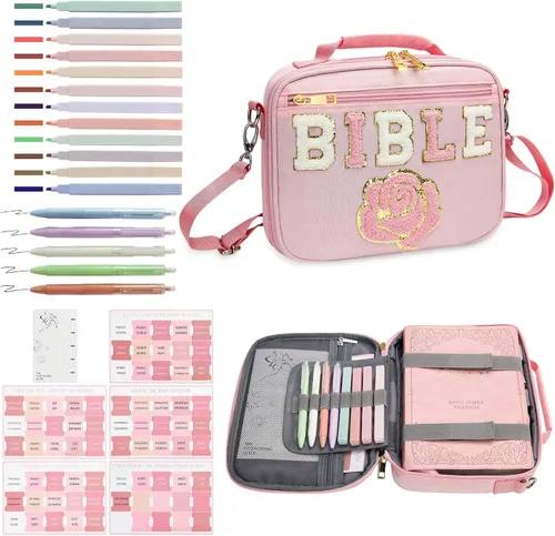 Vista 22 de GUEER Funda para Biblia para hombres, Portabiblia, Funda para Biblia Bolsa Organizadora de Transporte, con Cremallera y Bolsillos para Biblia
