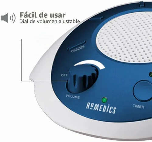 Vista 5 de Máquina de sonido de ruido blanco Homedics SoundSleep, azul, pequeña máquina de sonido portátil con 6 relajantes sonidos de la naturaleza, terapia