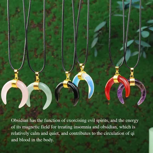 Vista 5 de Runyangshi Colgantes de cristal curativo de cristal natural, luna creciente cuerno de buey, meditación, reiki, energía chakra, meditar para hombres