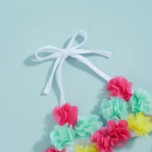 Vista 4 de Yccutest Traje de baño de flores para bebé, 3 piezas, parte superior triangular, parte inferior con volantes, sombrero para el sol, conjunto