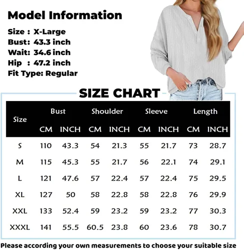 Vista 6 de GIANTHONG Women's Long Sleeve Crewneck Oversized Sweatshirts Button Soft Comfort Pullover Fashion Casual Cotton Clothes Tops