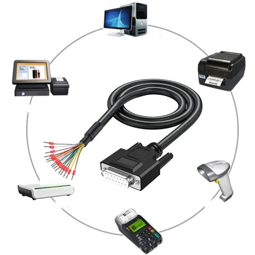 Vista 8 de 6.56ft 24AWG DB15 Hembra RS232 15Pin Serial Cable de extensión serial, conector chapado en oro de 15 pines con cable de extremo de alambre desnudo