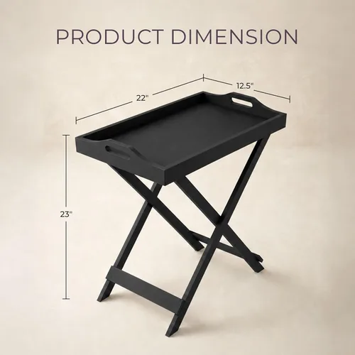 Vista 3 de Lavish Home Mesa plegable para TV con bandeja extraíble, juego de 2, color Negro