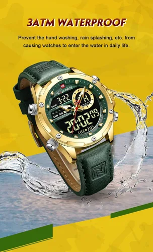 Vista 8 de NAVIFORCE Reloj digital militar para hombre movimiento de cuarzo japonés analógico resistente al agua reloj deportivo de cuero multifuncional