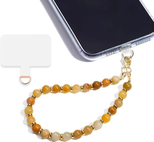 Vista 22 de Correa de muñeca con cuentas de mármol para mujer, diseño desmontable 304 Steel Core, detachable phone wristlet with tether tab, keeps your phone