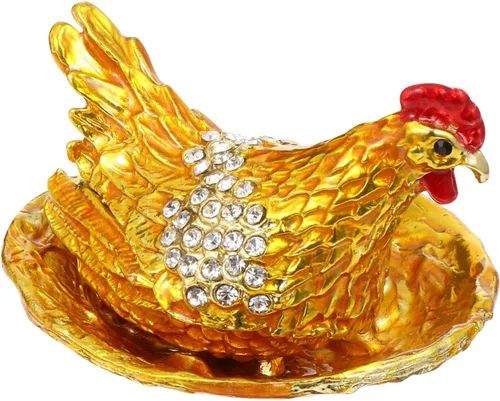 Vista 2 de BESPORTBLE Figura de pollo para decoración del hogar, caja de baratijas de gallina, huevos para incubar, joyero, gallinero, figura de animal