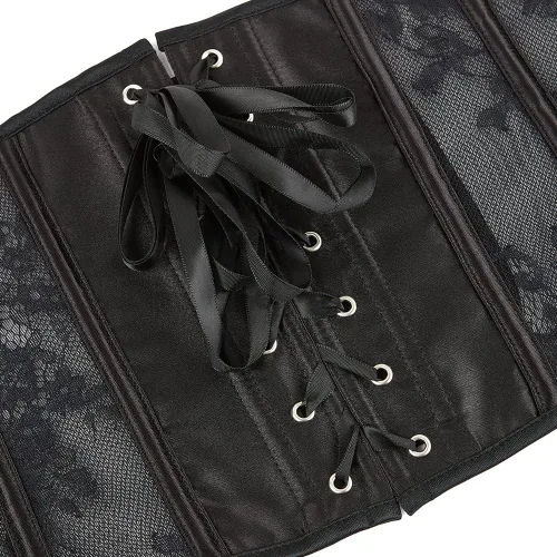Vista 8 de SHYMMUO Womens Black Underbust Corset Satin Boned Waist Training Cincher Lace Corset Lingerie Set