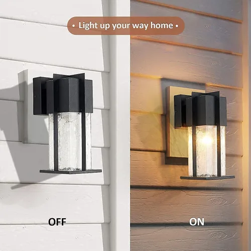 Vista 6 de Lámparas de pared para exteriores con pantalla de vidrio agrietada, moderna lámpara de pared exterior IP65 impermeable, soporte de pared frontal