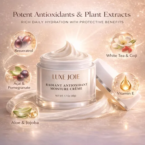 Vista 3 de Crema hidratante antioxidante radiante de 1.7 oz Squalane Crema facial para mujeres envejecidas para piel seca, sensible, hidratante facial