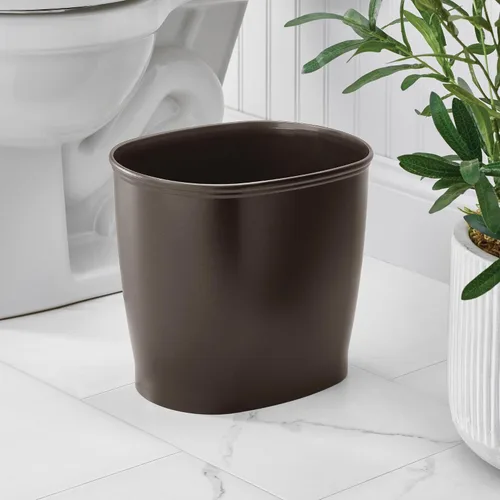 Vista 3 de iDesign - Cubo de basura delgado de plástico para baño, pequeño para dormitorio, oficina, escritorio, dormitorio, bronce Cubo de basura pequeño