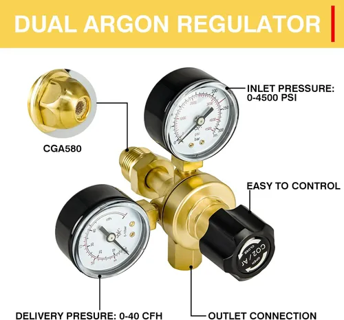 Vista 3 de Soldadura de gas de los medidores del regulador del argón del CO2, regulador del gas del argón 0-4500PSI para la soldadura de Mig Tig, conexión