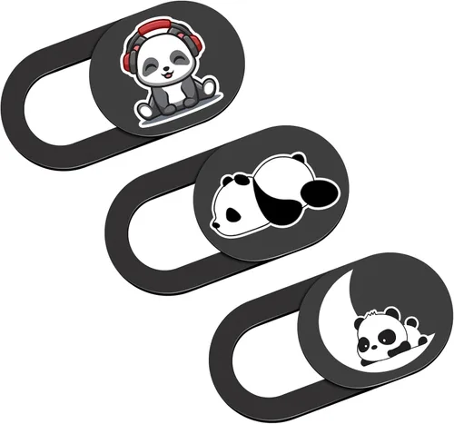 Vista 21 de Funda deslizante para cámara de laptop, 0.02 pulgadas, ultradelgada, linda con diseño de panda, para MacBook Pro, laptops, smartphone, Mac, PC Negro