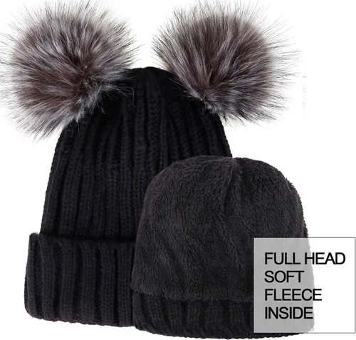 Vista 6 de Arctic Paw - Gorro tejido con orejas de pompón de piel sintética