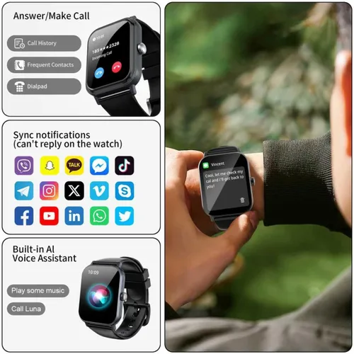 Vista 4 de Reloj inteligente para hombres y mujeres con llamadas, rastreador de actividad física de 1.83 pulgadas con monitor de frecuencia cardíaca/sueño