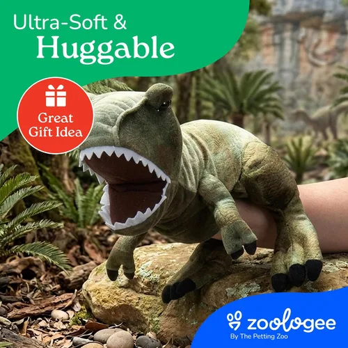 Vista 6 de The Petting Zoo T-Rex - Marioneta de peluche de mano, regalos para niños, animales títeres, zoologee de dinosaurio interactivo, juguete de peluche