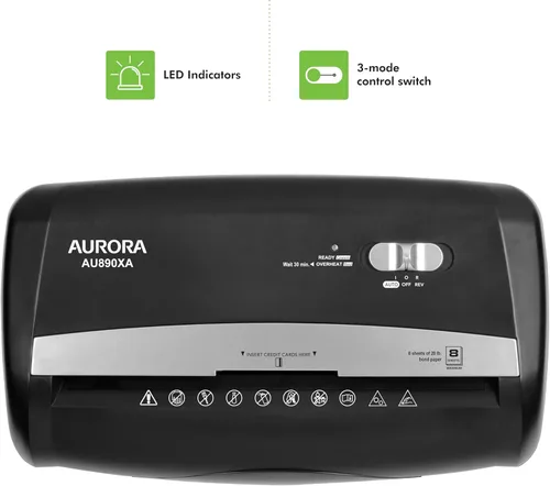 Vista 4 de Aurora AU890XA - Trituradora de papel y tarjetas de crédito de 8 hojas con cesta de basura
