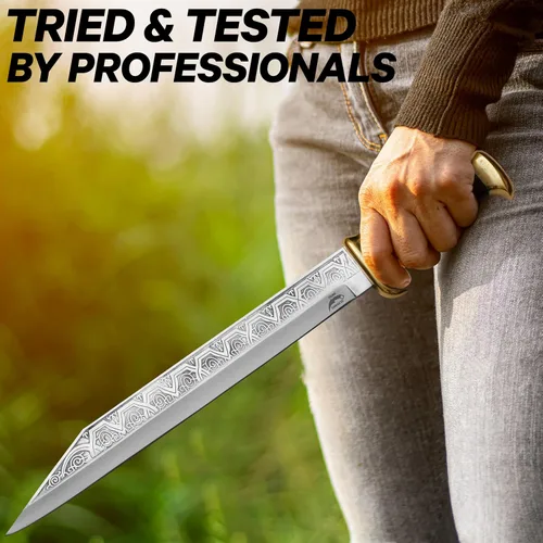 Vista 3 de Cuchillo largo de Seax vikingo hecho a mano con funda, hoja de seax celta guerrero medieval con mango de madera, regalo histórico coleccionable