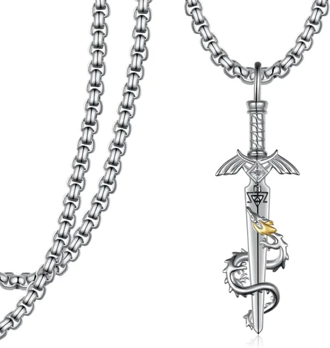 Vista 8 de Collar de espada maestra de plata de ley, collar de eslabones para guerreros de cosplay, regalos de joyería unisex