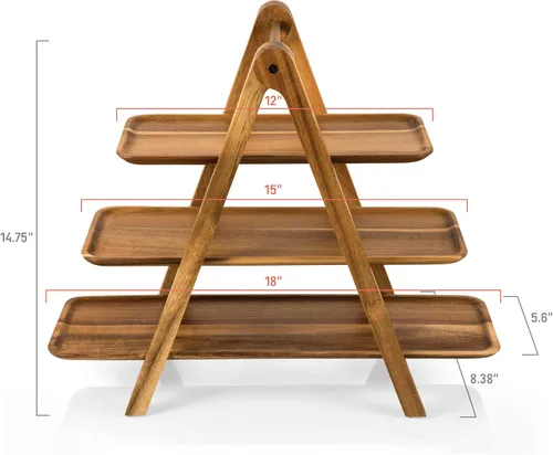 Vista 7 de PICNIC TIME NCAA - Bandeja de servir de 3 niveles, tablas de embutidos, platos de madera para servir (madera de acacia)