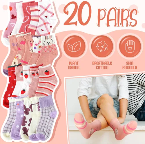 Vista 5 de Bencailor 20 pares de calcetines de algodón con estampado de dibujos animados para niños y niñas