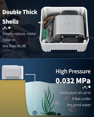 Vista 3 de Pawfly Pond Air Pump Outdoor Oxygen Pump for Fish Koi Ponds 3000 to 10000 Gallons Adjustable Pond Garden Aerator Pump Kit with Airline Tubing
