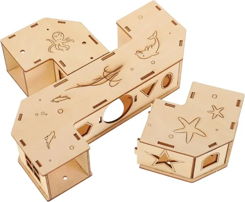 Vista 2 de Hamster Tunnel Labyrinth House- Juguete de laberinto de hámster de madera, juguete para hacer ejercicio de túnel de mascotas, casa creativa