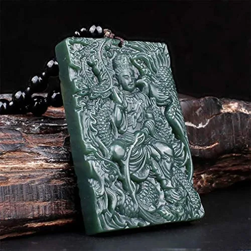 Vista 2 de Collares para mujer, collares para hombre, escultura manual fina y natural, verde, jade gguan, yin, kwan-yin, buda guanyin, collar con colgante