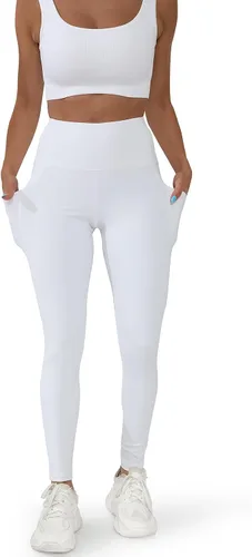 Vista 2 de RONLIMO Leggings capri de yoga de cintura alta para mujer con bolsillos, leggings capri mejorados para entrenamiento, correr, control de abdomen
