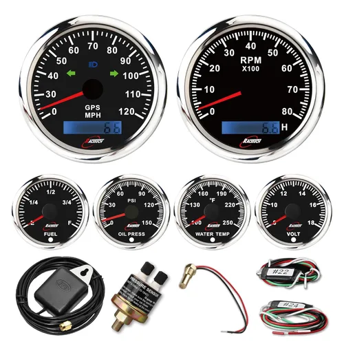 Vista 9 de RACETECH Juego de instrumentos de calibre 6 120 MPH 8000 RPM - esfera negra Negro