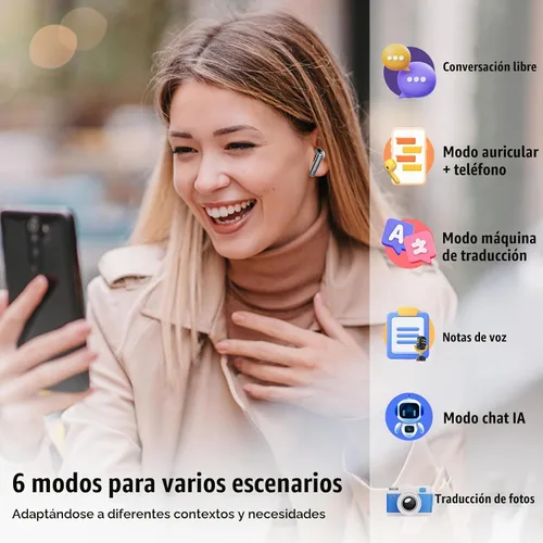 Vista 3 de Auriculares de traducción AI en tiempo real 165 idiomas 6 modos Sin Negro