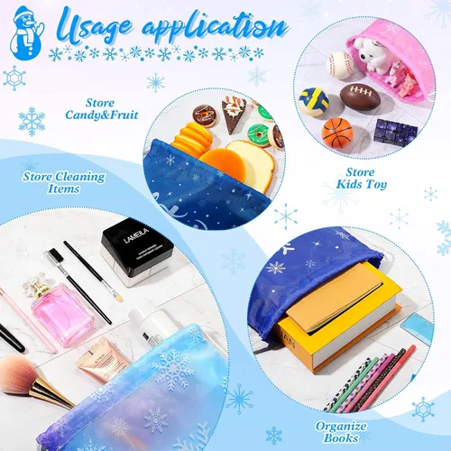 Vista 5 de CHENGU Bolsas de regalo de fiesta de copo de nieve de invierno a granel, bolsas de regalo de fiesta de congelados para invierno para niños, regalo