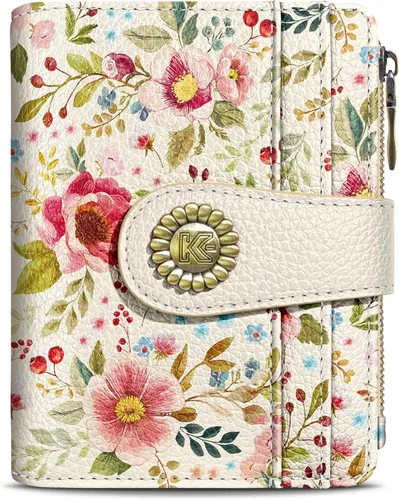 Vista 18 de Kelvoris Cartera pequeña Rfid para mujer, plegable, con cremallera, bolsillo para monedas, piel sintética, compacto, para tarjetas de crédito