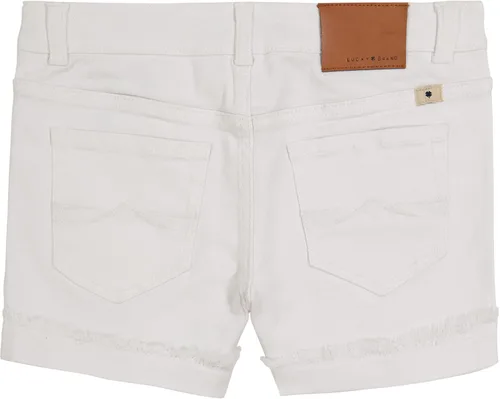 Vista 2 de Lucky Brand - Pantalones cortos de mezclilla con puños para niñas, de denim elástico con 5 bolsillos, de cintura media a alta Jenna Blanco Brillante