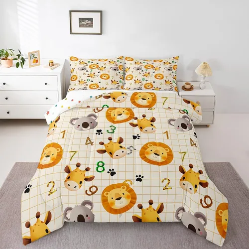 Vista 18 de Feelyou Juego de edredón de animales de zoológico, tamaño individual, juego de ropa de cama de animales de dibujos animados para niños, niñas