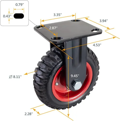 Vista 4 de POWERTEC 17053 - Rueda industrial fija de alta resistencia, banda de rodadura de goma de 8 pulgadas, color negro y rueda industrial giratoria