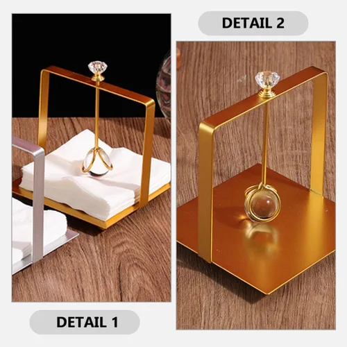 Vista 3 de Metal Napkin Holder Tissue Organizer Kitchen Napkin Rack Square Metal Serviette Stand for Restaurant Bar Tabletop Use, Gold Finish