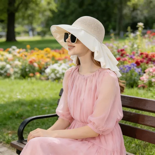 Vista 2 de Sombrero de malla de verano con protección UV, sombrero de ala ancha para mujer, transpirable, sombrero de pesca con solapa para el cuello