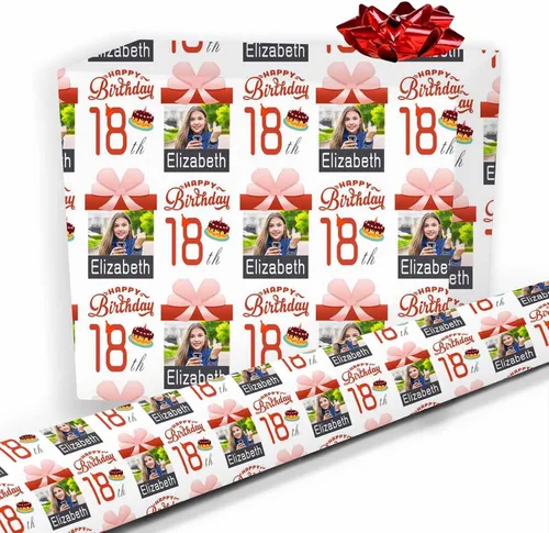 Vista 9 de Papel de regalo personalizado, divertido papel de regalo para cara, foto, nombre, Día del Padre, rollo de regalo para papá, hombres, mujeres, niños