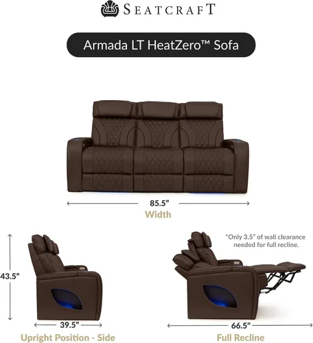 Vista 2 de Seatcraft Armada LT - Sofá de cine en casa marrón con mesa plegable