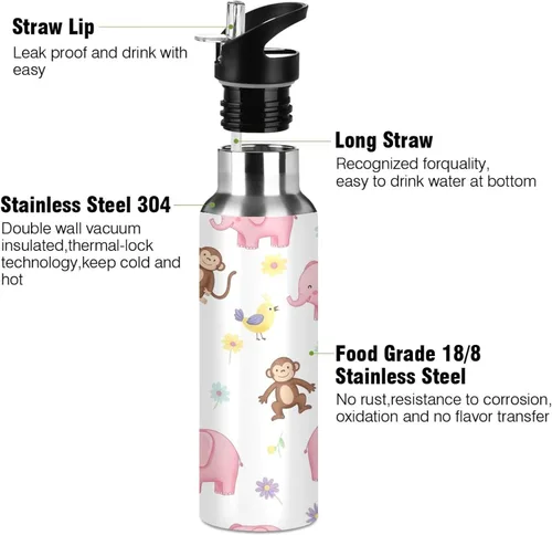 Vista 3 de Cute Elephants Stainless Steel Vacuum Insulated Water Bottle 32 Oz Leakproof Water Bottles, BPA-Free Sport Water Bottle Insulated