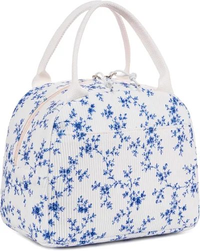 Vista 24 de Bluboon Bolsa de almuerzo para mujer, bonita bolsa de almuerzo de pana con correa para el hombro, reutilizable, aislada, gran capacidad