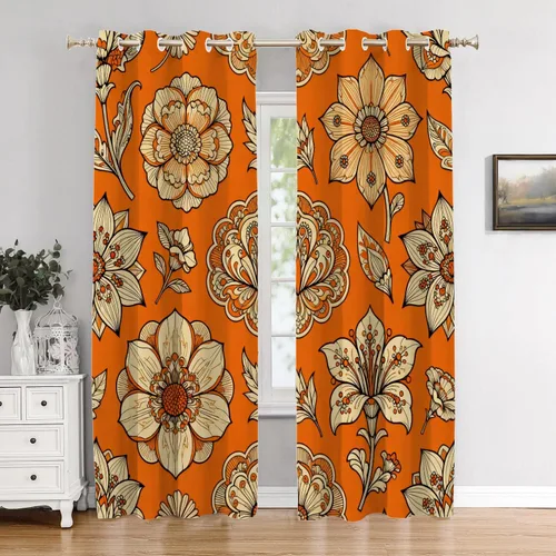 Vista 53 de Cortinas de cocina de hojas de arce otoñales para ventanas, hojas verdes y rojas sobre cenefas opacas negras, tratamientos de ventana de poliéster
