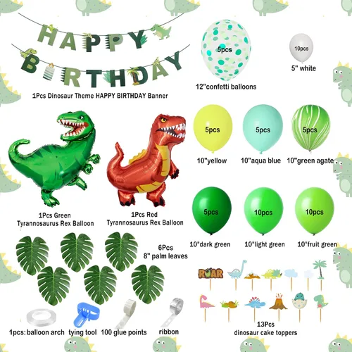 Vista 2 de Suministros de decoración de fiesta de cumpleaños de dinosaurios, kit de guirnalda de arco de globos de dinosaurio de 40 pulgadas, globos