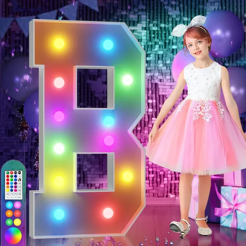 Vista 75 de Imprsv Letras coloridas de marquesina de 3 pies y letras grandes iluminadas RGB con control remoto, decoraciones de fiesta de cumpleaños Carta