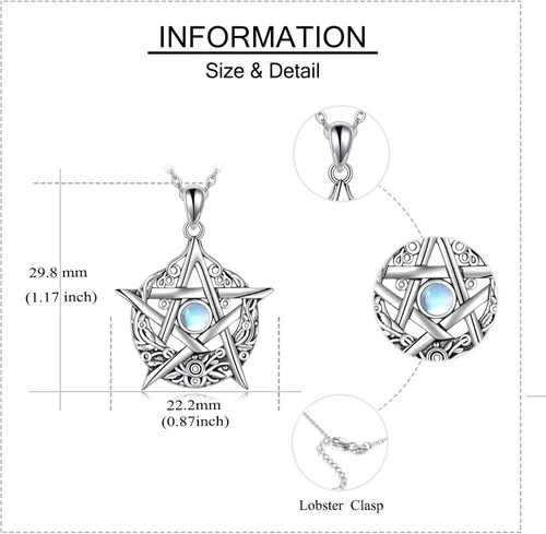 Vista 5 de ONEFINITY Collar de piedra lunar cruz de plata esterlinadrgaonhongoluna crecientepentagramatalismán collar con colgante de nudo celta regalos