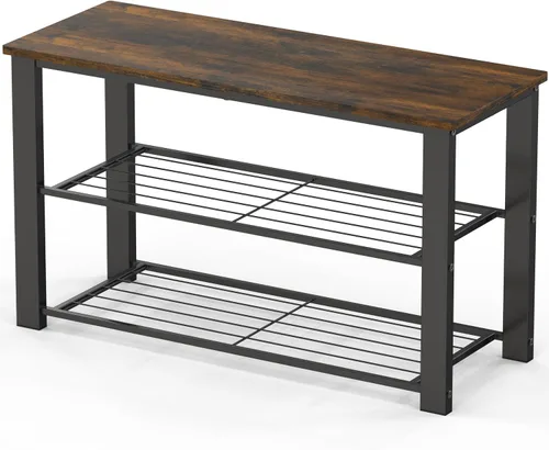 Vista 8 de Simple Houseware Banco de almacenamiento de zapatos con tapa de madera para entrada, gris