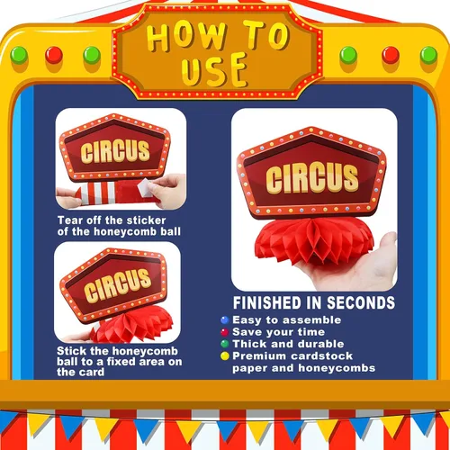 Vista 4 de Decoraciones de Fiesta de Carnaval y Circo - Centros de Mesa en Forma de Panal para Decoración de Cumpleaños de Circo - Decoración de Mesa