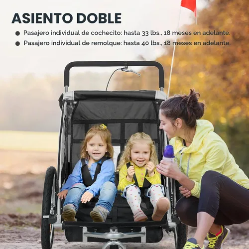 Vista 4 de Aosom Elite 360 - Remolque giratorio para bicicleta para niños, doble para niños, dos ruedas Negro