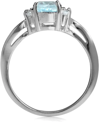 Vista 3 de Silvershake Anillo de compromiso de plata de ley 925 chapada en oro blanco con topacio azul genuino de 1,52 quilates